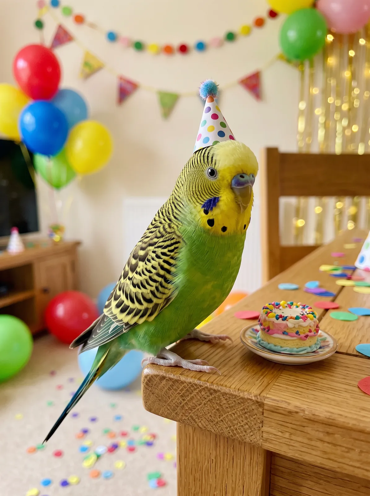 birthday portrait of the same AI-generated sample pet