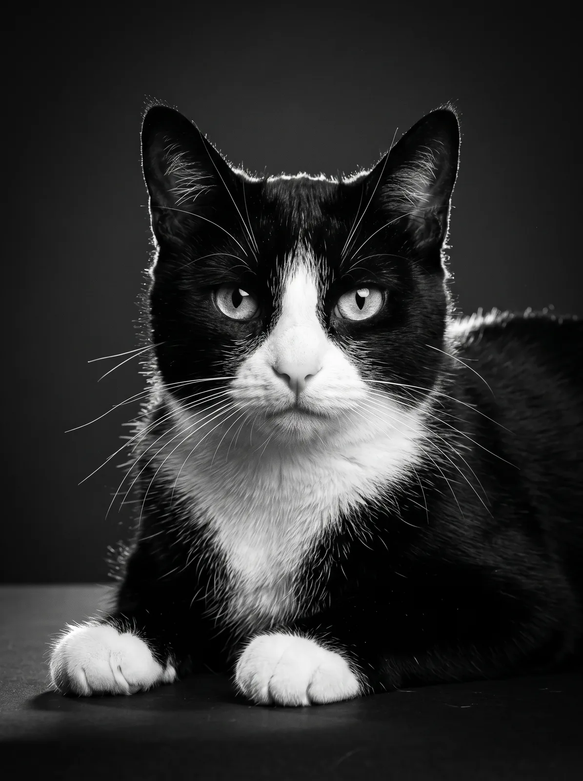 black-and-white portrait of the same AI-generated sample pet