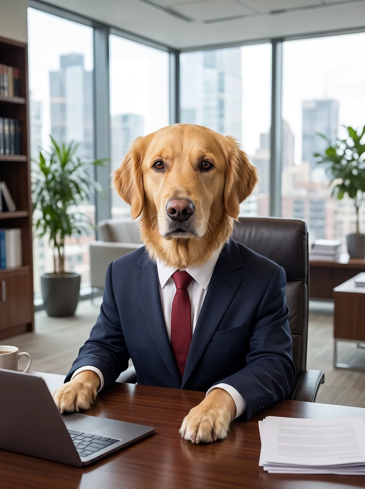 business portrait of the same AI-generated sample pet