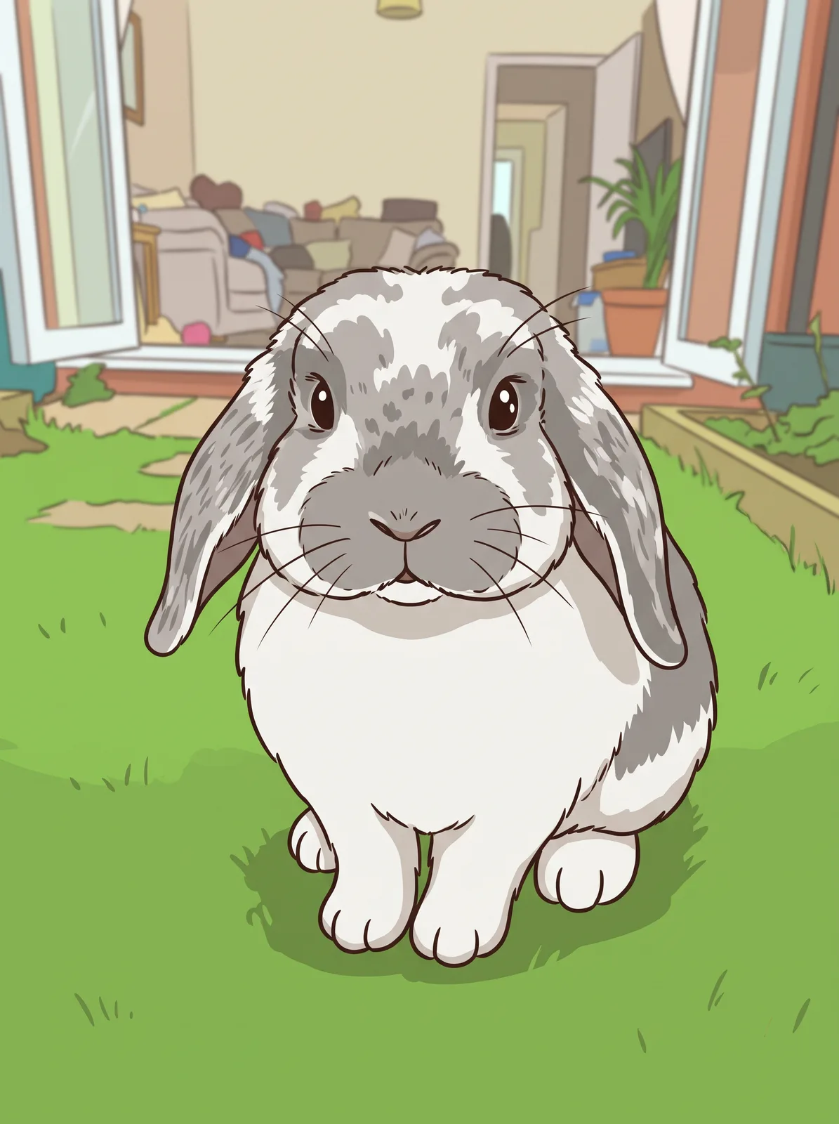 Cartoon portrait of an AI-generated sample pet