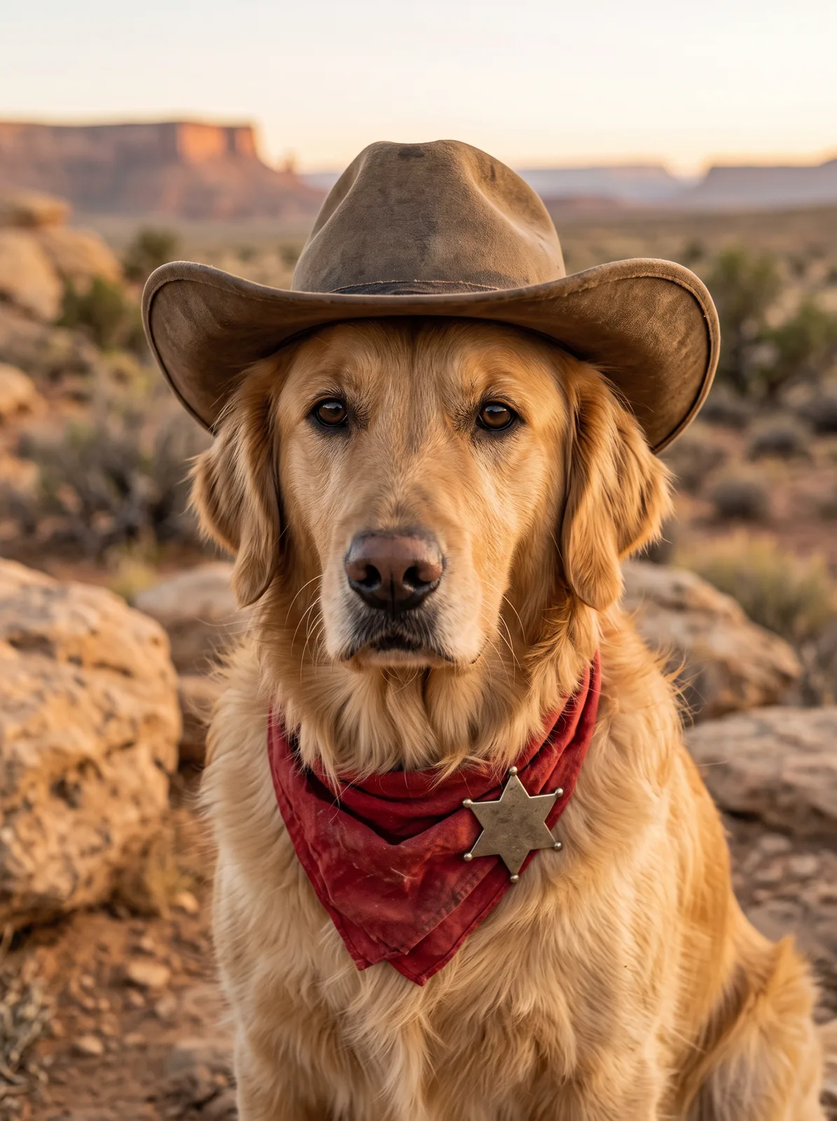 cowboy portrait of the same AI-generated sample pet
