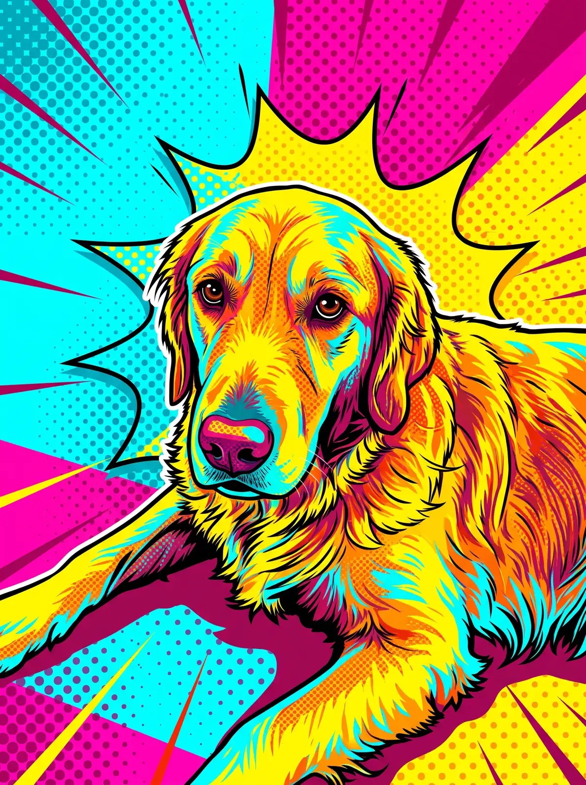 Pop Art portrait of an AI-generated sample pet