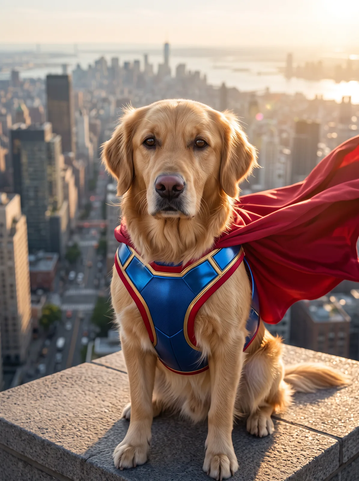 Superhero portrait of an AI-generated sample pet