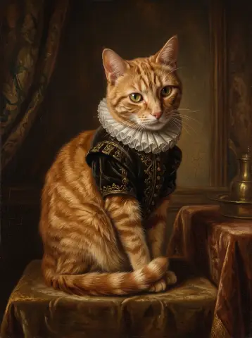 Renaissance AI portrait of the same sample cat