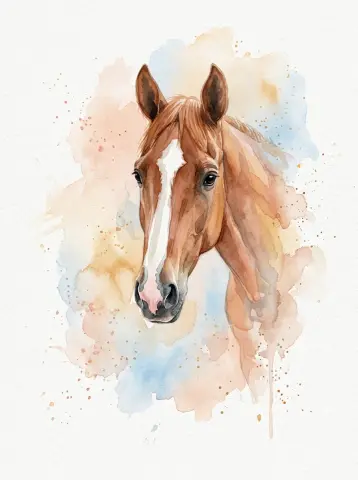 Watercolor AI portrait of the same sample horse
