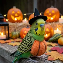 Halloween portrait of an AI-generated sample bird