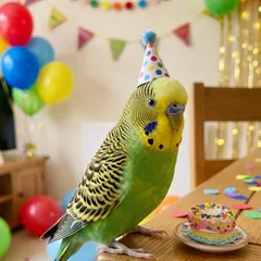 Birthday Party portrait of an AI-generated sample pet