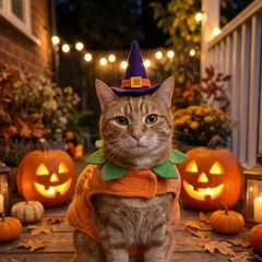 Halloween portrait of an AI-generated sample cat