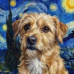Starry Night portrait of an AI-generated sample pet